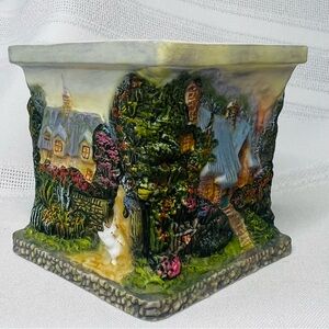 Thomas Kinkade Votive Tea Light Candle Holder Square Cottages LIKE NEW